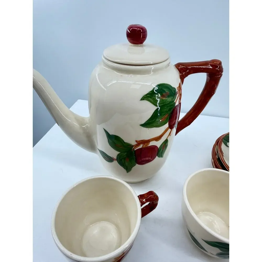 Franciscan Apple Coffee Tea Set 6 Cups Saucers Pot With Lid Vintage California